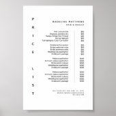 Modernes Minimalistisches Weißsalon-Preismenü Poster (Vorne)