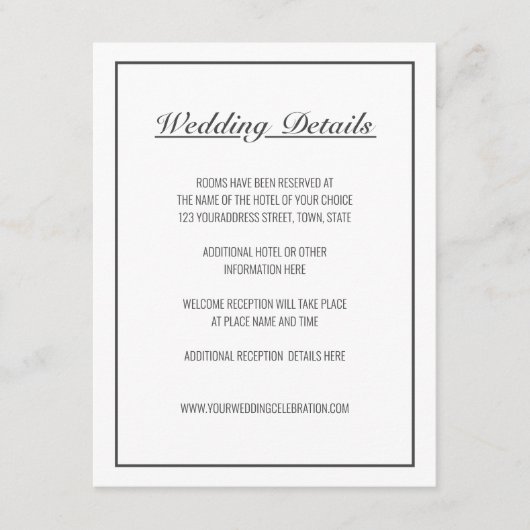 Modernes Minimalistisches Weißschwarz Begleitkarte (Vorderseite)