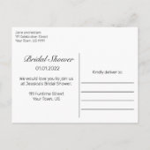 Modernes Minimalistisches Weißschwarzes Brautparty Ankündigungspostkarte (Rückseite)