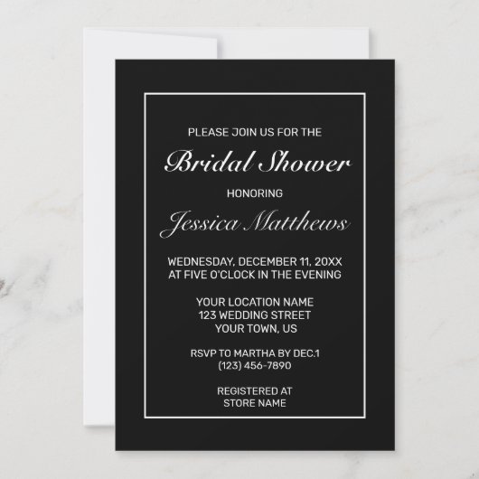 Modernes Minimalistisches Weißschwarzes Brautparty Einladung (Vorderseite)