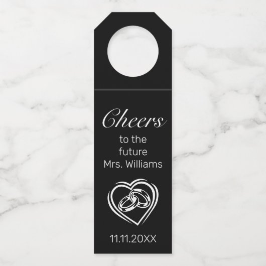 Modernes Minimalistisches Weißschwarzes Brautparty Flaschenanhänger (Vorderseite)