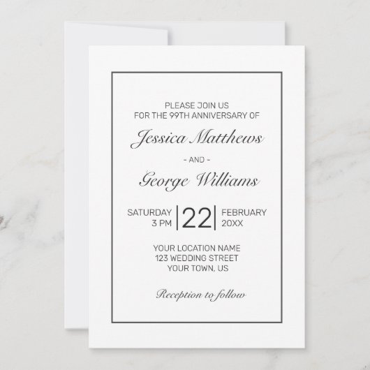 Modernes Minimalistisches Weißschwarzes Jubiläum Einladung (Vorderseite)
