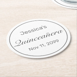 Modernes Minimalistisches Weißschwarzes Quinceaner Runder Pappuntersetzer