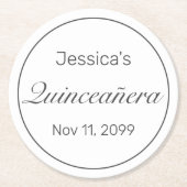 Modernes Minimalistisches Weißschwarzes Quinceaner Runder Pappuntersetzer (Vorderseite)