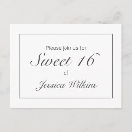 Modernes Minimalistisches Weißschwarzes Süß 16 Ankündigungspostkarte