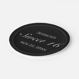 Modernes Minimalistisches Weißschwarzes Süß 16 Pappteller