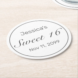 Modernes Minimalistisches Weißschwarzes Süß 16 Runder Pappuntersetzer