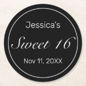 Modernes Minimalistisches Weißschwarzes Süß 16 Runder Pappuntersetzer (Vorderseite)