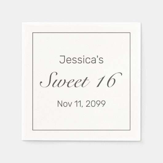 Modernes Minimalistisches Weißschwarzes Süß 16 Serviette (Vorderseite)