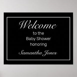 Modernes Minimalistisches White Baby Dusche Begrüß Poster