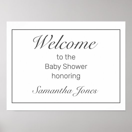 Modernes Minimalistisches White Baby Dusche Begrüß Poster (Vorne)