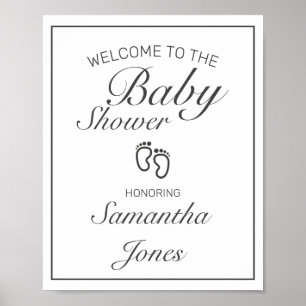 Modernes Minimalistisches White Baby Dusche Begrüß Poster