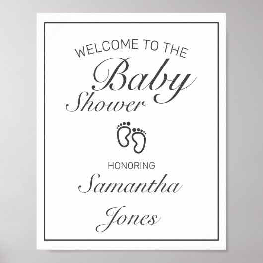 Modernes Minimalistisches White Baby Dusche Begrüß Poster (Vorne)