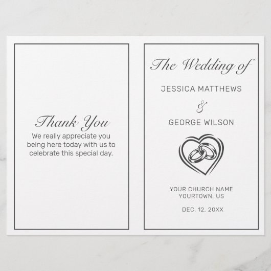Modernes Minimalistisches White Black Wedding Prog (Vorderseite)
