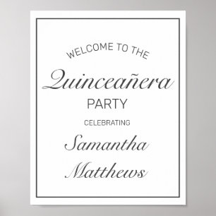 Modernes Minimalistisches White Quinceañera Begrüß Poster