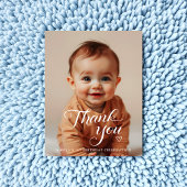 Modernes Minimalistisches White Script zum Geburts Dankeskarte