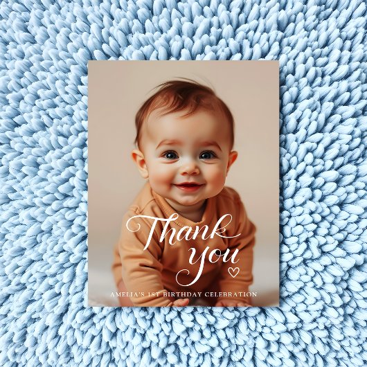 Modernes Minimalistisches White Script zum Geburts Dankeskarte