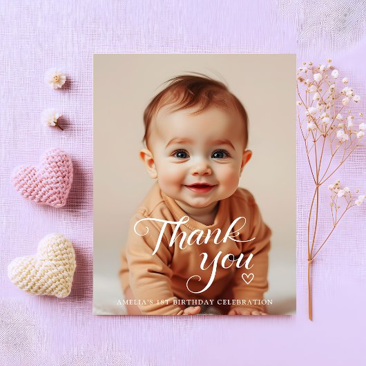 Modernes Minimalistisches White Script zum Geburts Dankeskarte