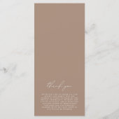 Modernes Minimalistisches White & Taupe Hochzeitsp Menükarte (Rückseite)