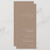 Modernes Minimalistisches White & Taupe Hochzeitsp Menükarte (Vorne/Hinten)