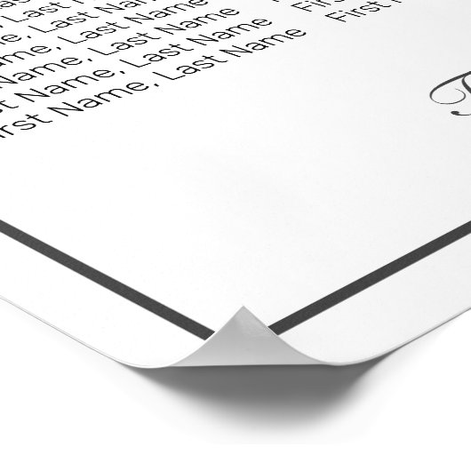 Modernes Minimalistisches White Wedding Chart Poster (Ecke)