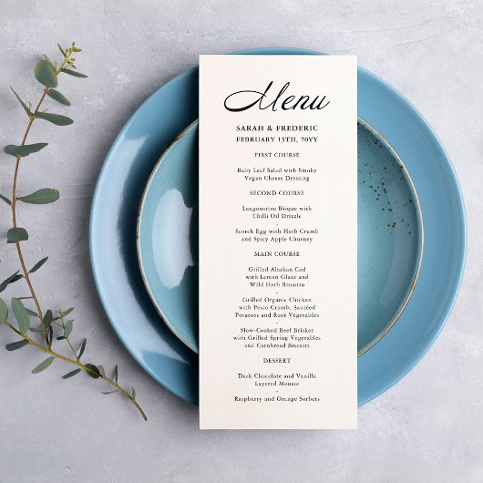 Modernes, Minimalistisches White Wedding Menu Menükarte
