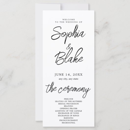 Modernes Minimalistisches White Wedding Programm (Vorderseite)