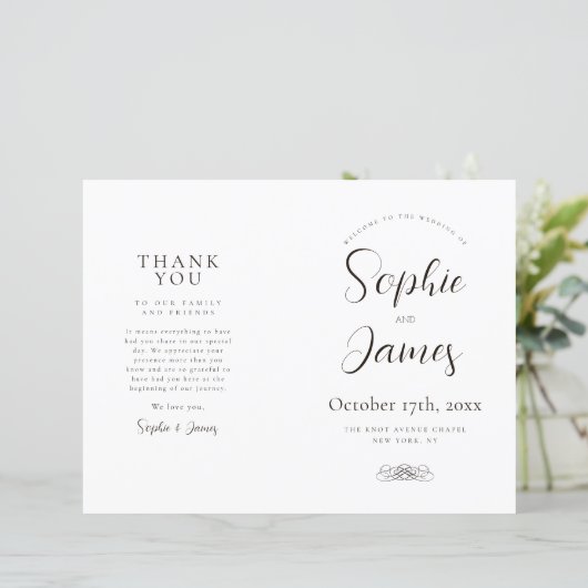 Modernes Minimalistisches White Wedding Programm (Stehend Vorderseite)
