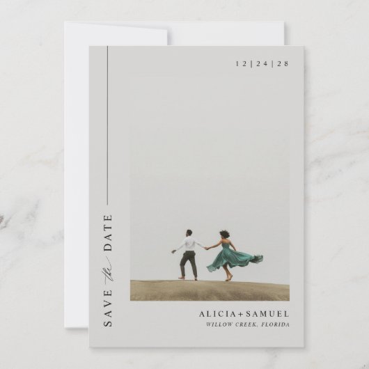 Modernes Minimalistisches zweiseitiges Foto Save The Date (Vorderseite)