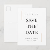 Modernes Minimum an Nicht-Foto Save the Date Ankündigungspostkarte (Vorne/Hinten)