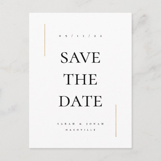 Modernes Minimum an Nicht-Foto Save the Date Ankündigungspostkarte (Vorderseite)
