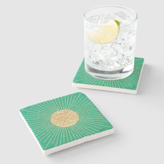 Modernes Mint Gold Sunshine Steinuntersetzer (Seitenansicht)