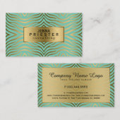 Modernes Mint-Green & Gold Zebra Streifen Muster Visitenkarte (Vorne/Hinten)