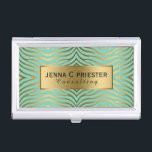 Modernes Mint-Green & Gold Zebra Streifen Muster Visitenkarten Dose<br><div class="desc">Elegantes modernes Minz-Grün und goldenes abstraktes Zebrastreifen zeichnen das Muster des Tierdrucks aus. Vollständig anpassbare Visitenkartenvorlage. Wenn Sie Hilfe beim Anpassen,  Ändern von Farben oder anderen Designs benötigen,  kontaktieren Sie ArtOnWear Designer.Kostenlose Textformatierung mit Live-Hilfe,  die auf Anfrage verfügbar ist.</div>