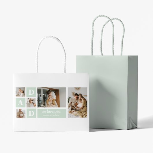Modernes Minze Collage Foto Vater Bestes Geschenk Große Geschenktüte