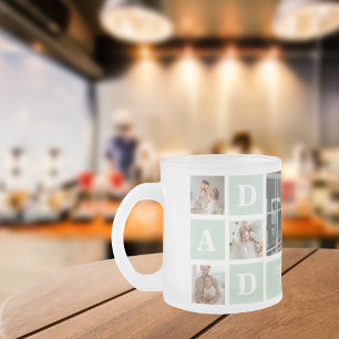 Modernes Minze Collage Foto Vater Bestes Geschenk Mattglastasse