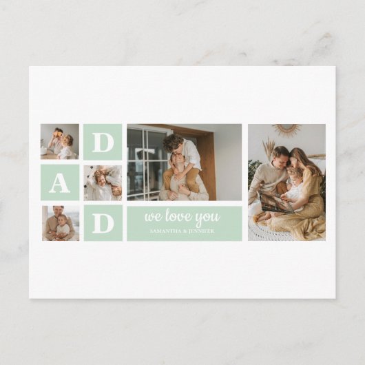 Modernes Minze Collage Foto Vater Bestes Geschenk Postkarte (Vorderseite)