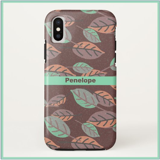 Modernes Minze grünes Orange und Lila Blätter Case