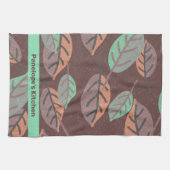 Modernes Minze grünes Orange und Lila Blätter Geschirrtuch (Horizontal)
