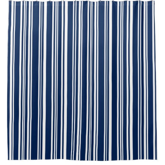 Modernes Mischindigo und weiße Streifen Duschvorhang (Vorderseite)
