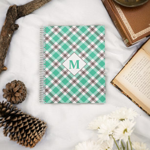 Modernes Mit Monogramm Aquamarines Green Kariert T Notizblock