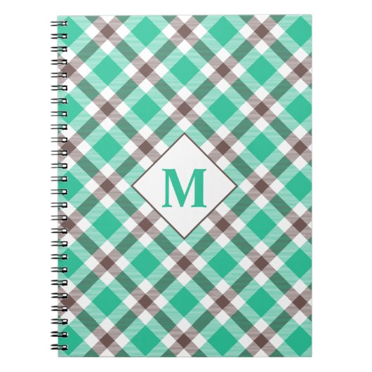 Modernes Mit Monogramm Aquamarines Green Kariert T Notizblock (Vorderseite)