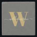 Modernes Mit Monogramm Black Gold  Steinuntersetzer<br><div class="desc">Individuell moderner Mit Monogramm Name in Black and Gold Untersetzer</div>