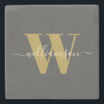 Modernes Mit Monogramm Black Gold  Steinuntersetzer<br><div class="desc">Individuell moderner Mit Monogramm Name in Black and Gold Untersetzer</div>