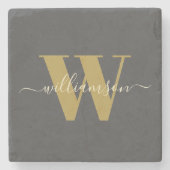 Modernes Mit Monogramm Black Gold Steinuntersetzer (Vorderseite)