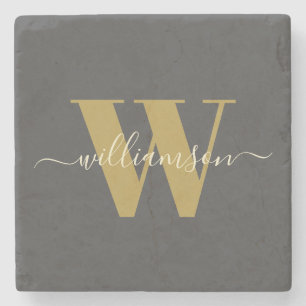 Modernes Mit Monogramm Black Gold  Steinuntersetzer