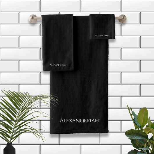 Modernes mit Monogramm Black Name Badehandtuch Set