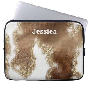 Modernes Mit Monogramm Cowhide-Muster mit Fake Gli Laptopschutzhülle