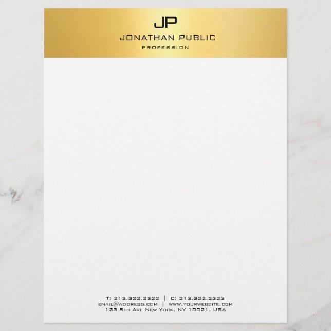 Modernes Mit Monogramm einfaches Template Gold Wei Briefbogen (Vorderseite)