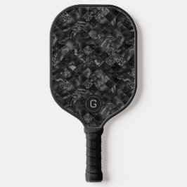 Modernes Mit Monogramm Elegantes Schwarzes Imitat  Pickleball Schläger